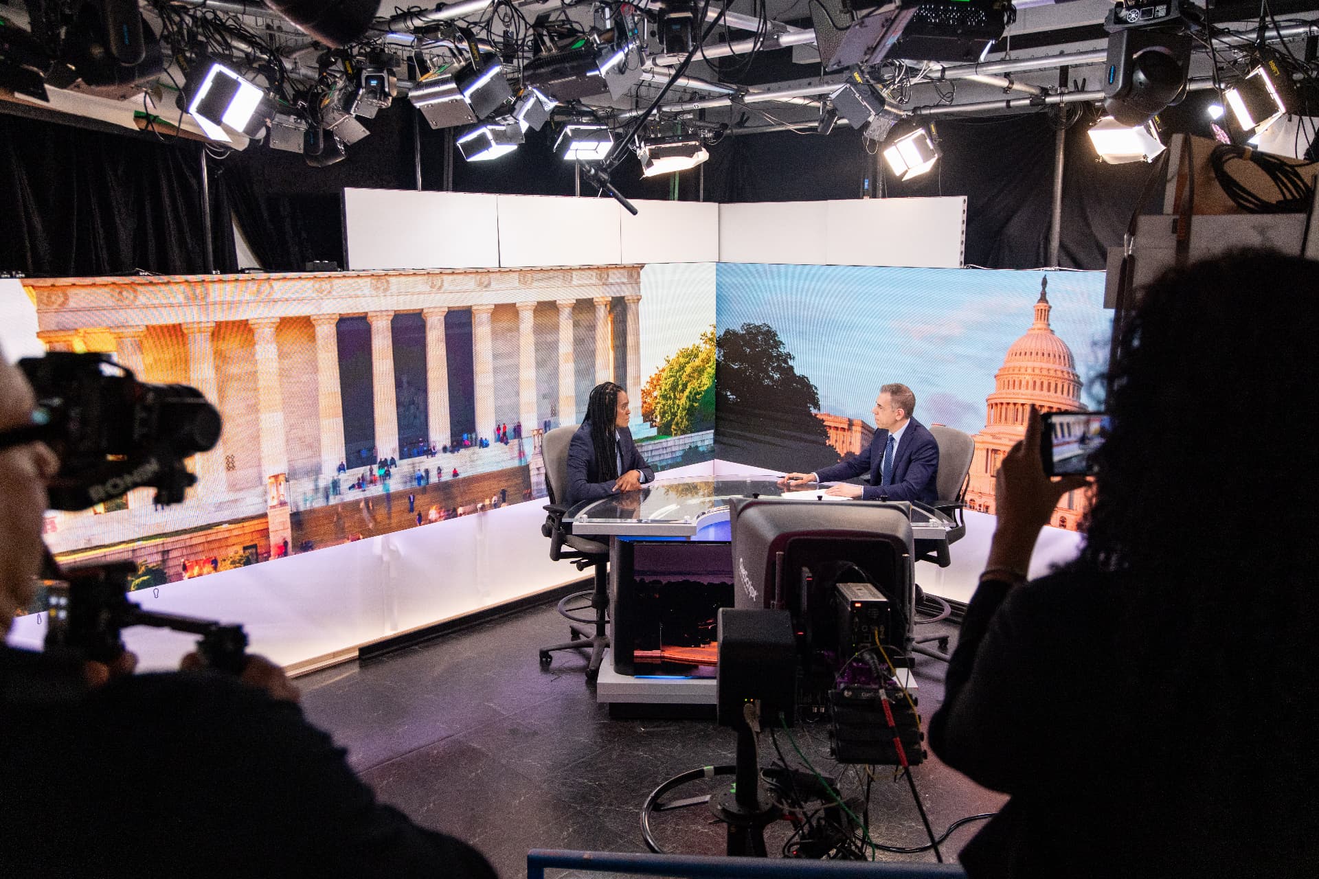 A television studio interview being recorded in Washington, DC